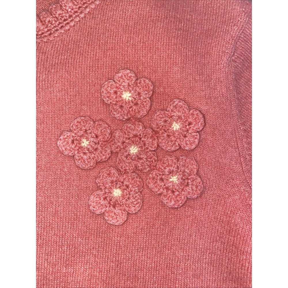 100% Cashmere Pink Crew Neck Sweater Size M‎ Pullover Crochet Floral Vintage - Picture 3 of 11